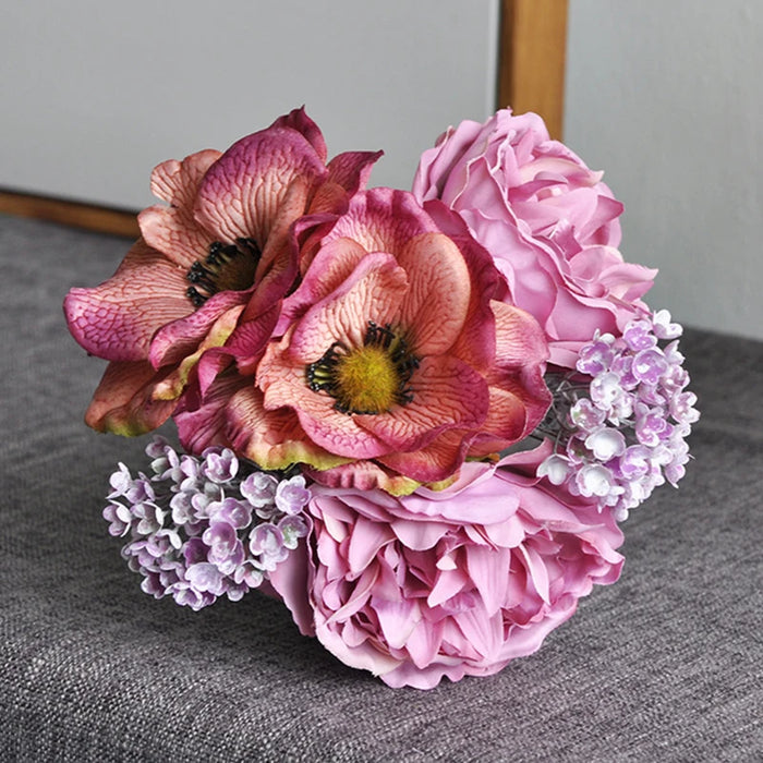 Beautiful Nordic Peony & Anemone Artificial White Silk Flowers Bouquet – Wedding, Home Decor, DIY, and Scrapbook Craft Accessories