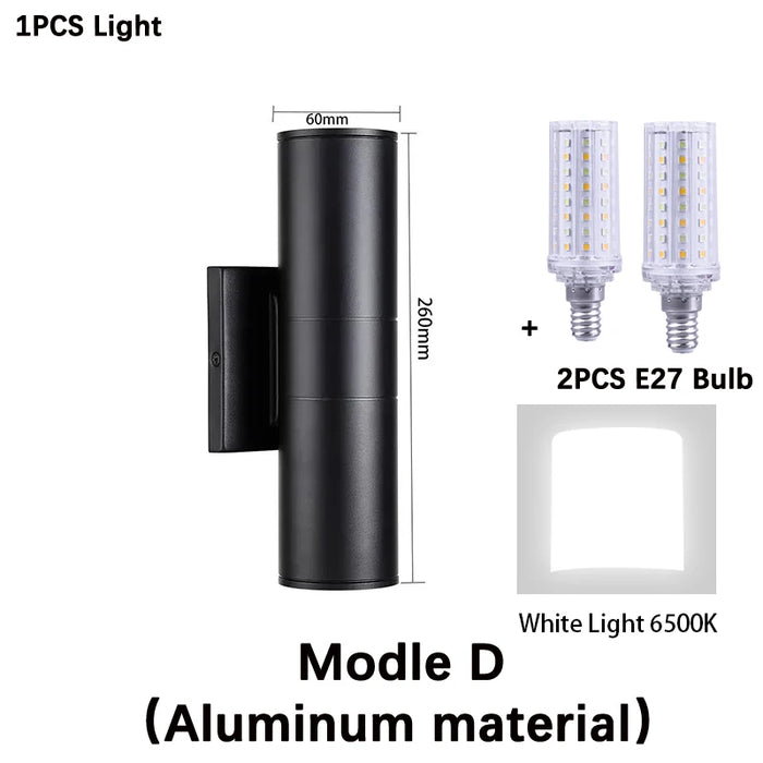 Outdoor Waterproof LED Wall Light – E27 Bulb, Up & Down Facade Lighting for Garden, Stairs, and Entrance