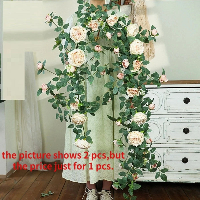 Artificial Sweetheart Roses Vine – Silk Red and Orange Rose Flower Rattan Vine for Home, Wedding, and Café Decoration