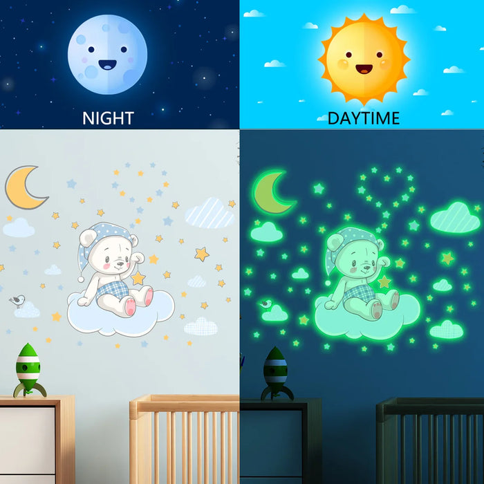 Glow in the Dark Cartoon Luminous Wall Stickers – Fluorescent Rainbow Decal for Kids' Rooms, Bedroom, Ceiling, and Nursery Home Decor