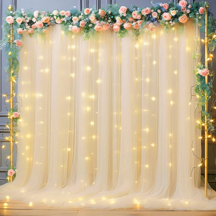 Set of 2 Tulle Backdrop Curtains with Lights – Wedding, Party, Baby Shower, and Photo Shoot