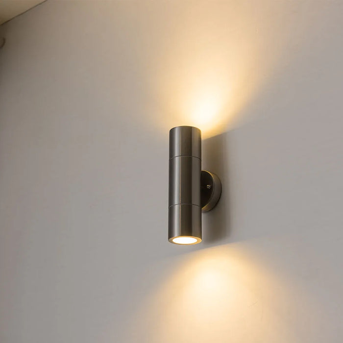 Modern Stainless Steel LED Wall Lamp – IP65 Waterproof Up and Down Outdoor Light for Porch, Garden, Corner, or Bedroom (10W, GU10, Warm/White Light)