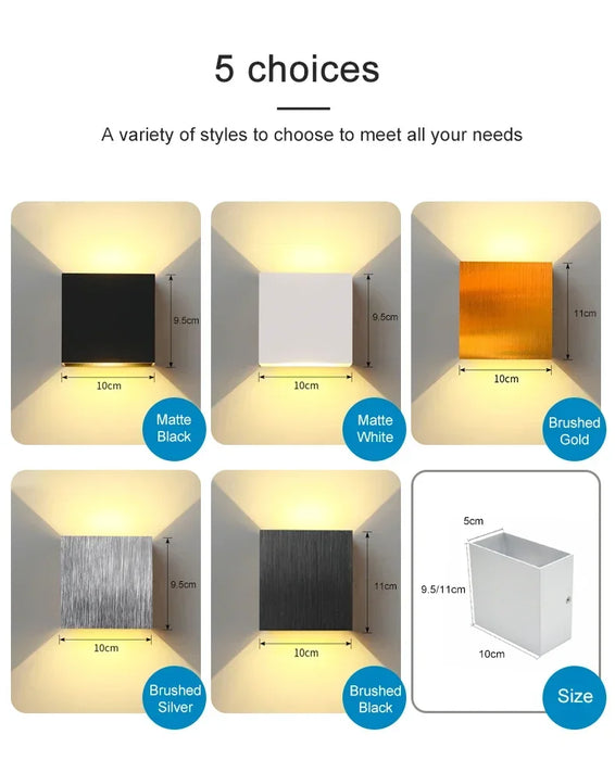 Modern LED Wall Light – 6W Aluminum Square Wall Lamp, Up & Down Lighting for Bedroom, Kitchen, Living Room, and Hallway Decor