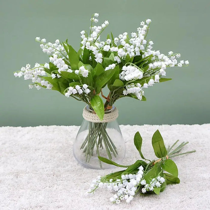 6 Fork White Artificial Flowers Fake Plastic Handmade Letter Bellflower Home Decoration Green Plant Wedding Household Products