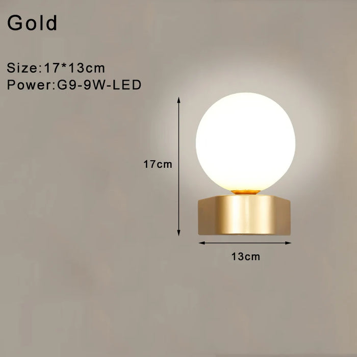 Indoor Glass Ball LED Wall Light – Modern Wall Sconce with G9 9W Bulb for Bedroom, Kitchen, and Living Room - Black & Gold Design