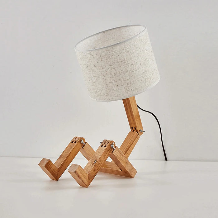 Wooden Robot Shape Table Lamp – Creative Nordic LED Desk Lamp for Study, Reading, and Home Decor