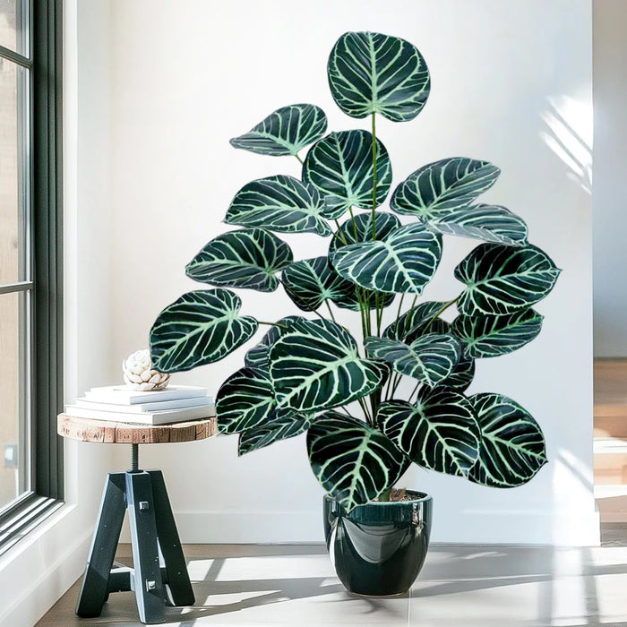 60-105cm Artificial Water Lily & Apple Leaf Potted Plant – Purple Violin Leaf Ornament for Home, Office, and Event Decor