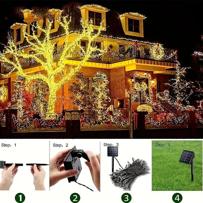 Solar Christmas Patio Lights – 8 Lighting Modes, Waterproof LED String Lights for Garden, Wedding, Outdoor Holiday Decor