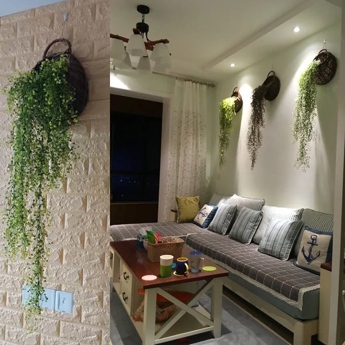 75cm Artificial Golden Bell Willow Vine – 5 Forks Hanging Rattan Plant for Home, Garden, Wedding, and Wall Decoration