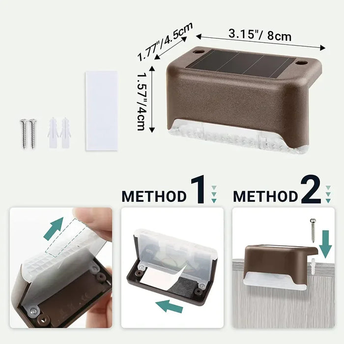 Warm White Solar Step Lights – Waterproof LED Stair and Pathway Lights for Outdoor Garden, Patio, Fence, and Balcony Decoration (Auto On/Off, Easy Installation)