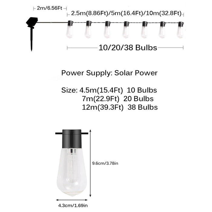 LED Solar String Lights – Outdoor Garland with Globe Bulbs for Garden, Party, Christmas Decoration, Terrace, and Camping