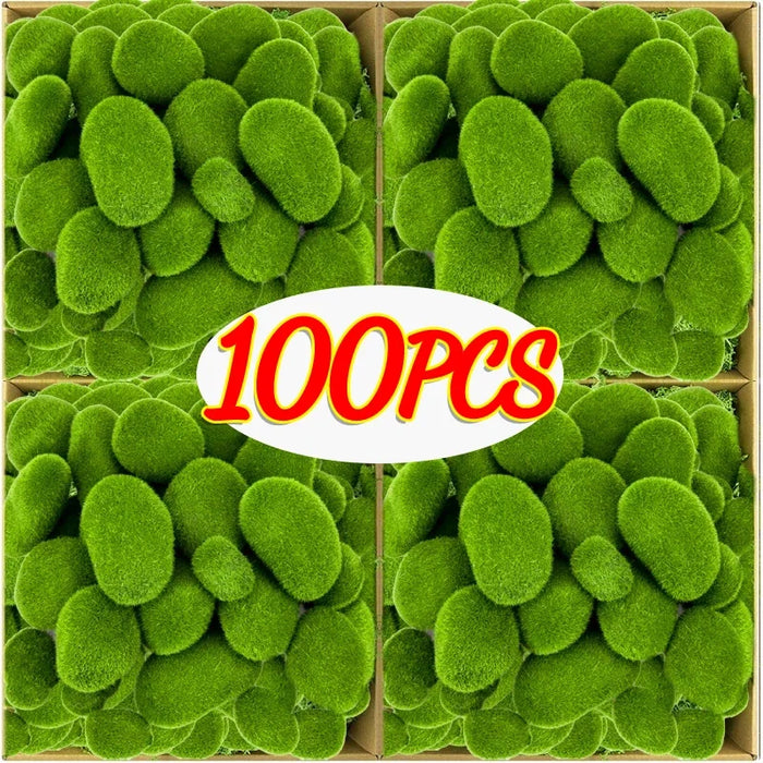 100PCS Green Moss Stones – Artificial Moss Rocks for Garden Crafting, DIY Micro Landscape Decor, Simulation Plants