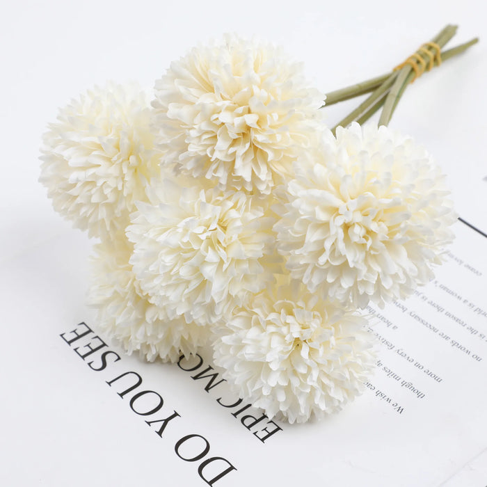 6 Artificial Dandelion & Chrysanthemum Ball Bouquets – Silk Flower Arrangement for Home, Office, Wedding, and Party Decoration