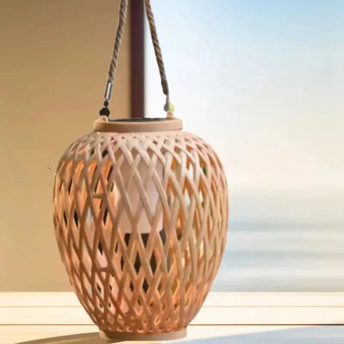Outdoor Solar Lantern Night Light – Waterproof Hanging Imitation Bamboo Weaving Table Lamp for Garden, Patio, and Party Decoration