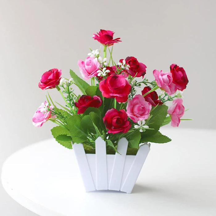 Artificial Rose Flower Potted Plant – Realistic Simulation Plastic Flowers for Home, Living Room, and Party Decoration