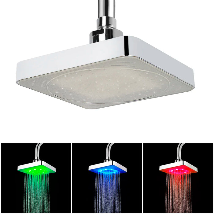 LED Rainfall Shower Head – Ultra-Quiet 7 Colors Gradual Changing with Temperature Sensor, Square Fixed Showerhead for Modern Bathrooms