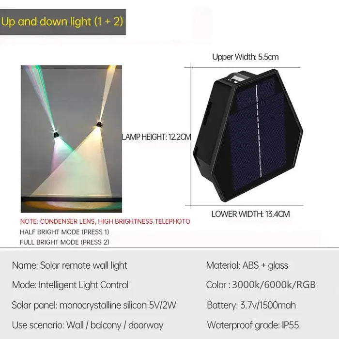 Outdoor Solar LED Wall Light – IP54 Waterproof Up & Down Garden Lamp with Solar Panel, ABS Construction for Yard, Street, and Patio
