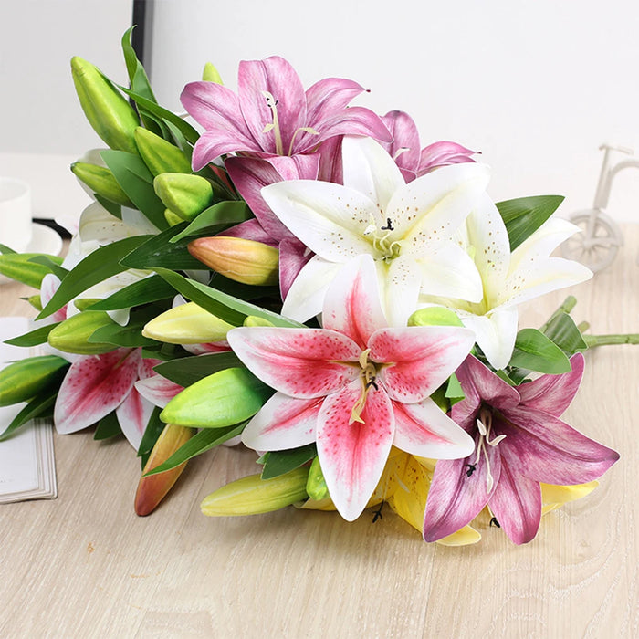 Realistic 3D Printed Lily Branch Artificial Flowers – White Fake Flowers for Wedding, Home, and Garden Decoration – Ideal for Bridal Showers and Parties