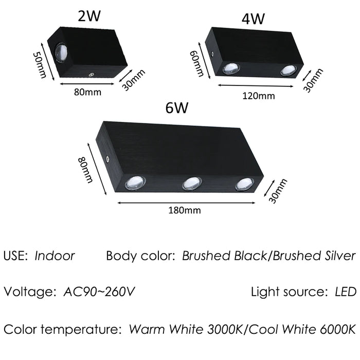 Modern Minimalist LED Wall Lamp – 2W/4W/6W Up & Down Aluminum Light for Bedroom, Living Room, Corridor & Hotel Décor