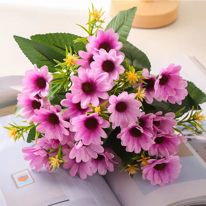 5 Fork 15-Head Artificial Daisy Gerbera Flowers – Silk Chamomile Flower Bouquet for Wedding, Home, and Party Decoration