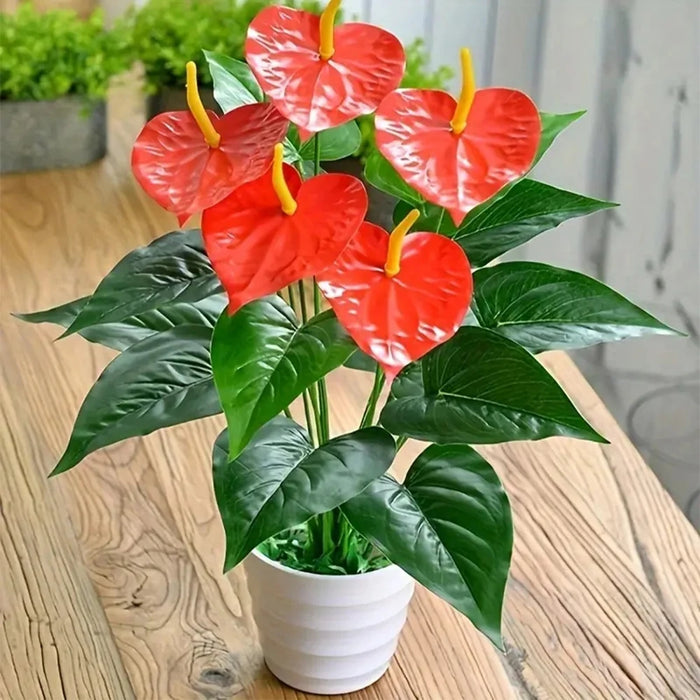 55CM Artificial Anthurium Plant – Realistic Fake Flower Pot for Indoor & Outdoor Home, Garden, Wedding, and Party Decoration