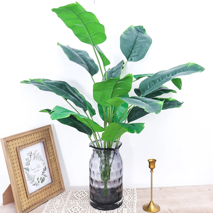 Artificial Tropical Palm Tree – 80/90CM Fake Banana Plant with Real Touch Monstera Leaves for Home and Garden Decoration