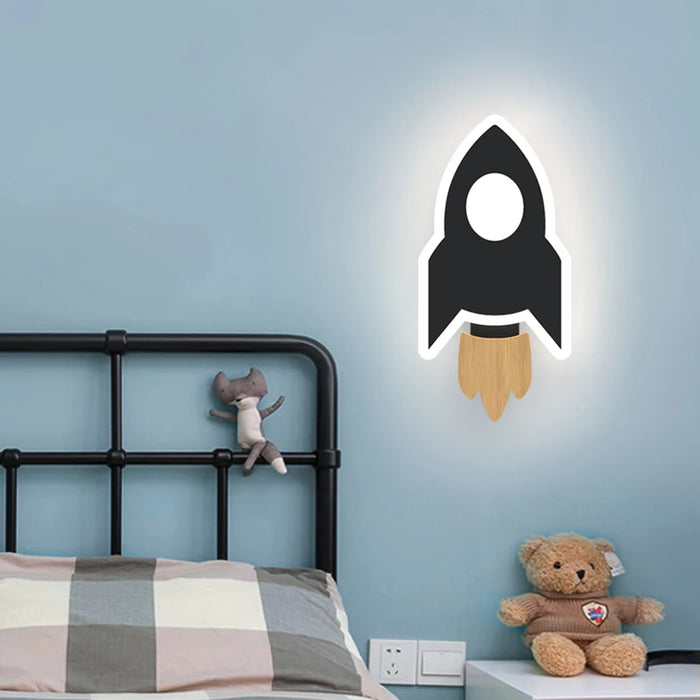 Modern Cartoon Rocket LED Wall Lamp – Creative Moon and Star Light for Kids’ Bedroom, Bedside, and Children's Room Decor