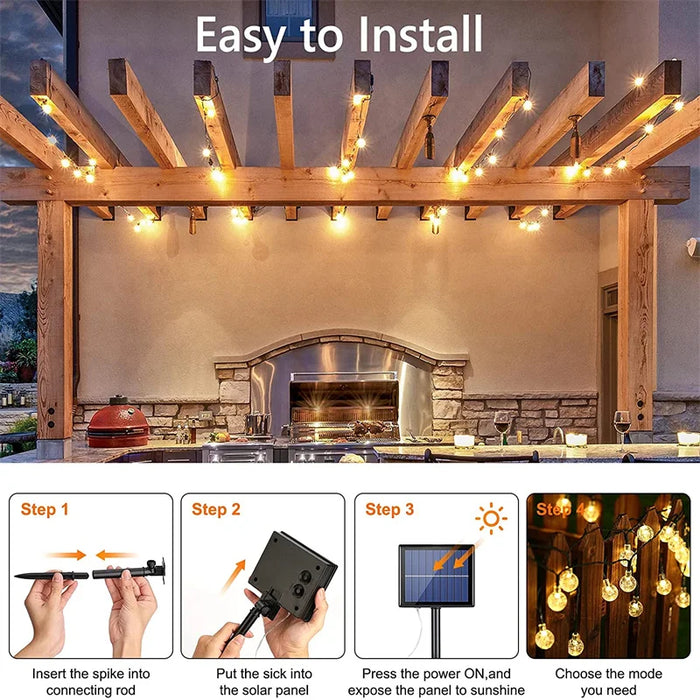 LED Solar String Lights – 60 Waterproof Crystal Globe Lights with 8 Modes, 10M Outdoor Fairy Lights for Garden, Patio, Tree & Party Decor