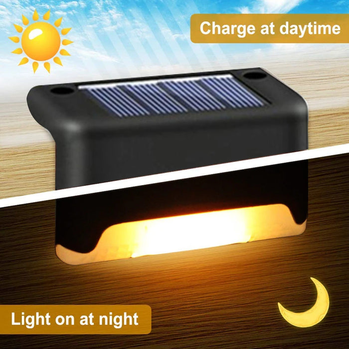 Warm White LED Solar Step Lights – Waterproof Outdoor Stair and Path Lighting for Garden, Patio, Fence, and Balcony Decoration
