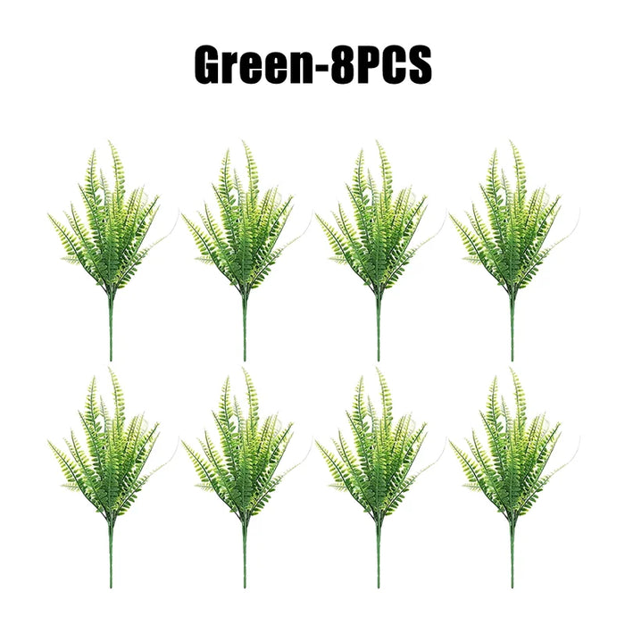 Artificial Fern Bunch with Green Leaves – Fake Plastic Plants for Home, Porch, Garden, and Outdoor Decoration