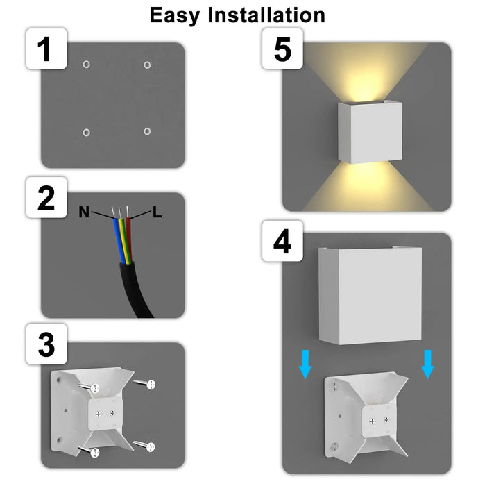 2-Pack LED Wall Sconces – Modern 6W Up & Down Wall Mount Lights, Waterproof IP65 for Living Room, Hallway, Bedroom, Indoor & Outdoor Use
