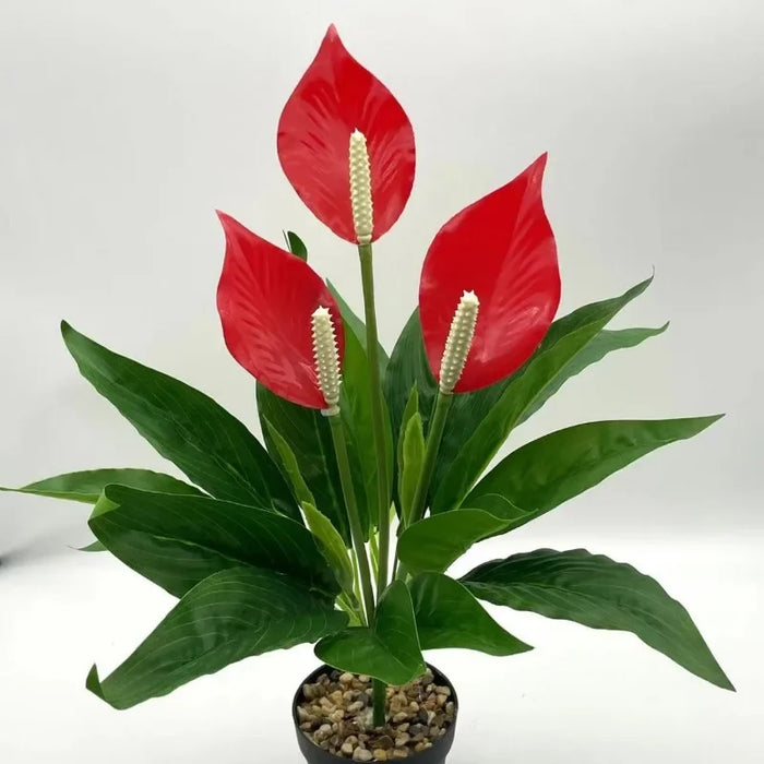 Artificial Anthurium Potted Plant – Lifelike Green Plant Desktop Ornament for Home, Office, and Wedding Decoration