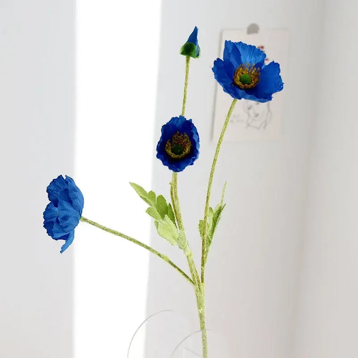 Artificial Silk Poppies Bouquet – Lifelike Fake Poppy Flowers for Wedding, Home, Party Decor – 60cm Long Branch for Table & Event Decoration