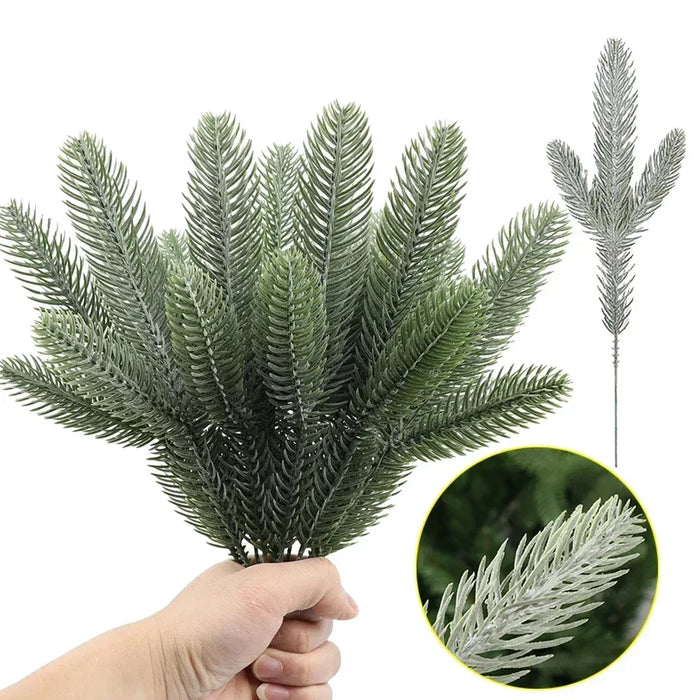 50 Pcs Artificial Green Pine Branches – Lifelike Snow Pine Needles for Christmas Tree, Wreath, and Home Decor