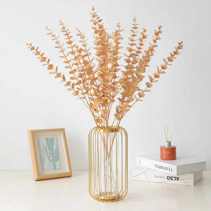 Artificial Golden Ginkgo Leaf & Eucalyptus Flower Arrangement – Perfect for Weddings, Home Decor, Christmas, and Special Occasions
