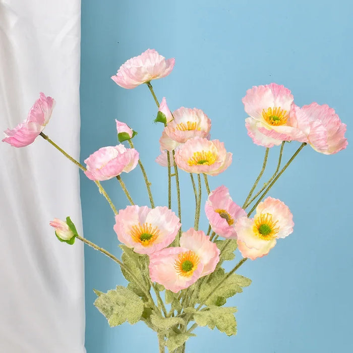4-Head Artificial Poppy Flowers – Silk Wedding and Home Decor Floral Arrangement
