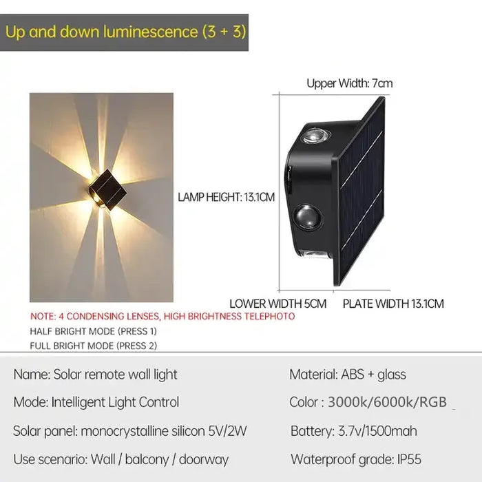 Outdoor Solar LED Wall Light – IP54 Waterproof Up & Down Garden Lamp with Solar Panel, ABS Construction for Yard, Street, and Patio