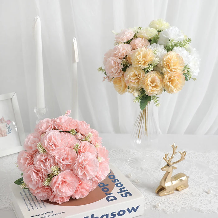 28cm Artificial Carnation Bouquet – 1/3 Pieces Silk Flower for Home, Wedding, Room, Garden Decoration, DIY Bride Holding Flowers