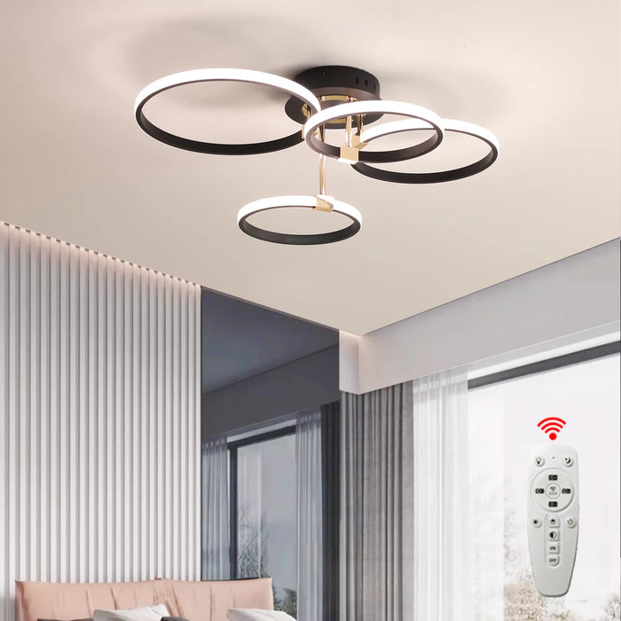 Modern LED Ceiling Chandelier – Dimmable Light with Remote & App Control, Gold/Chrome/Black Finish, for Living Room & Bedroom