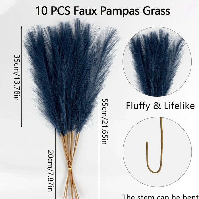 10pcs Artificial Pampas Grass Flowers – Fake Reed Plants for DIY Floral Arrangements, Wedding, Home, and Christmas Decoration