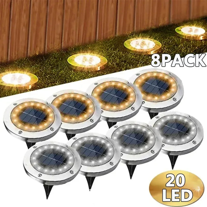 Solar-Powered LED Disk Lights – Outdoor Waterproof Garden Pathway and Deck Lighting