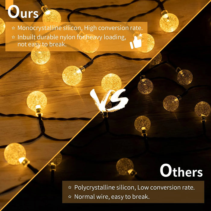 LED Solar String Lights – 60 Waterproof Crystal Globe Lights with 8 Modes, 10M Outdoor Fairy Lights for Garden, Patio, Tree & Party Decor