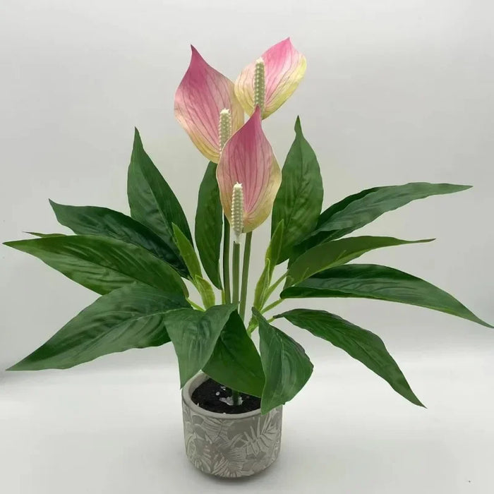 Artificial Anthurium Potted Plant – Lifelike Green Plant Desktop Ornament for Home, Office, and Wedding Decoration