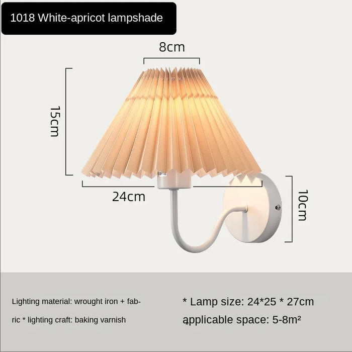 Nordic Retro Umbrella Style Wall Lamp – Pleated Fabric Shade, E27 Base, Modern Decorative Light for Bedroom, Living Room, and Corridor