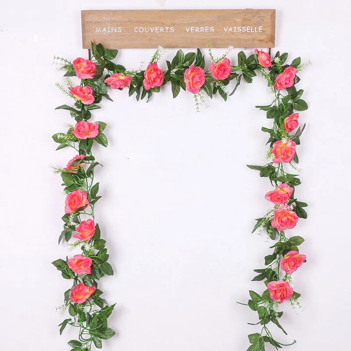 Artificial White Flower Garland – 2.2M Fake Vine with Silk Leaves for Wedding, Home, and Party Decoration