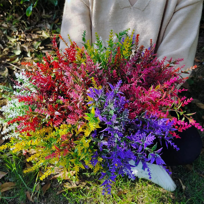 12PCS Artificial Lavender Plants – UV-Resistant, No-Fade Faux Flowers for Wedding, Home, Christmas Wreath, and Outdoor Garden Decoration