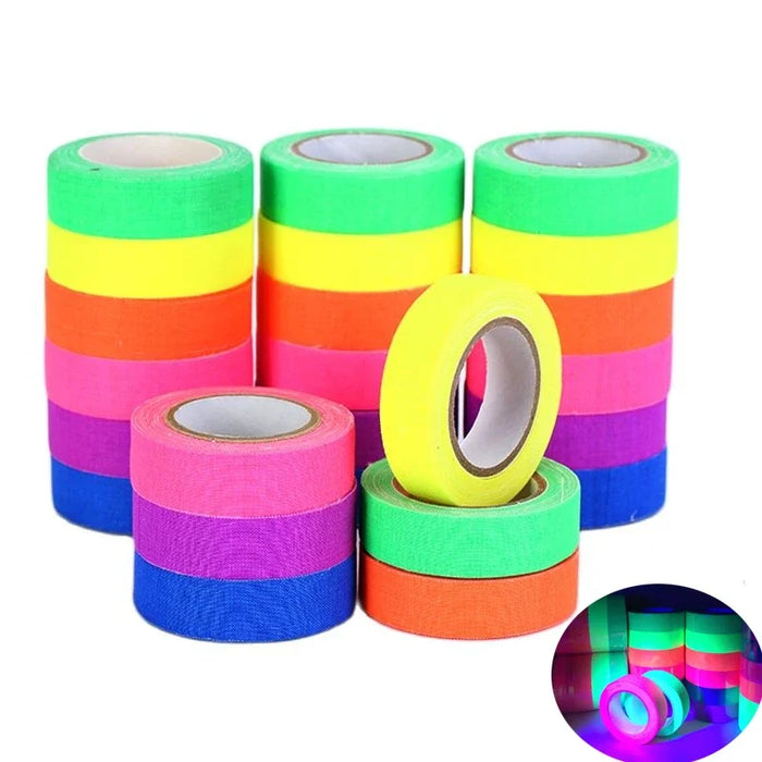 Fluorescent UV Cotton Tape – Glow in the Dark Neon Gaffer Tape for Party Decorations, Safety Warning, and Home Decor