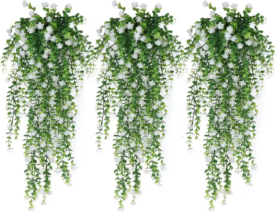 3PCS Artificial Hanging Plants – Faux Eucalyptus Leaf Greenery Vines, UV Resistant Plastic Hanging Decor for Indoor & Outdoor Spaces