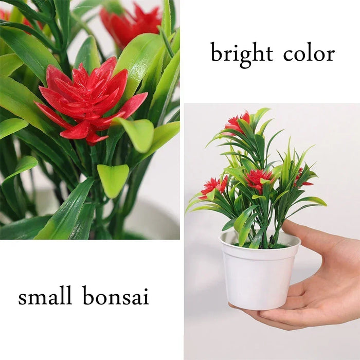 Artificial Potted Bonsai Plant – Simulation Fake Flower in Yellow, Red, Pink, Orange, Purple for Home, Garden, and Table Decoration