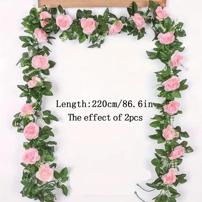 Artificial White Flower Garland – 2.2M Fake Vine with Silk Leaves for Wedding, Home, and Party Decoration
